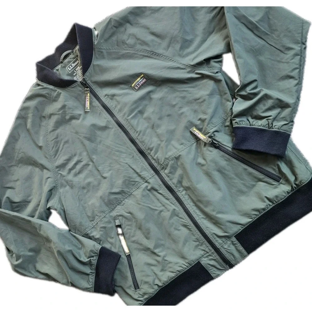 LL Bean Jacket Mens Large Green 3-Season Bomber Fleece Lined Outdoor Gorpcore